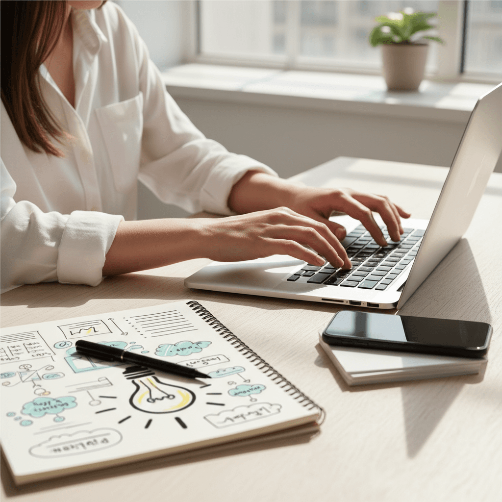 Steadymate founder working on product design at desk